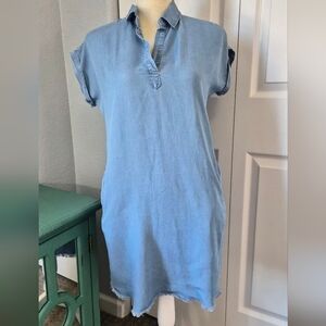 Thread & Supply Chambray Shirt Dress XS Blue Frayed Hem Casual Shift